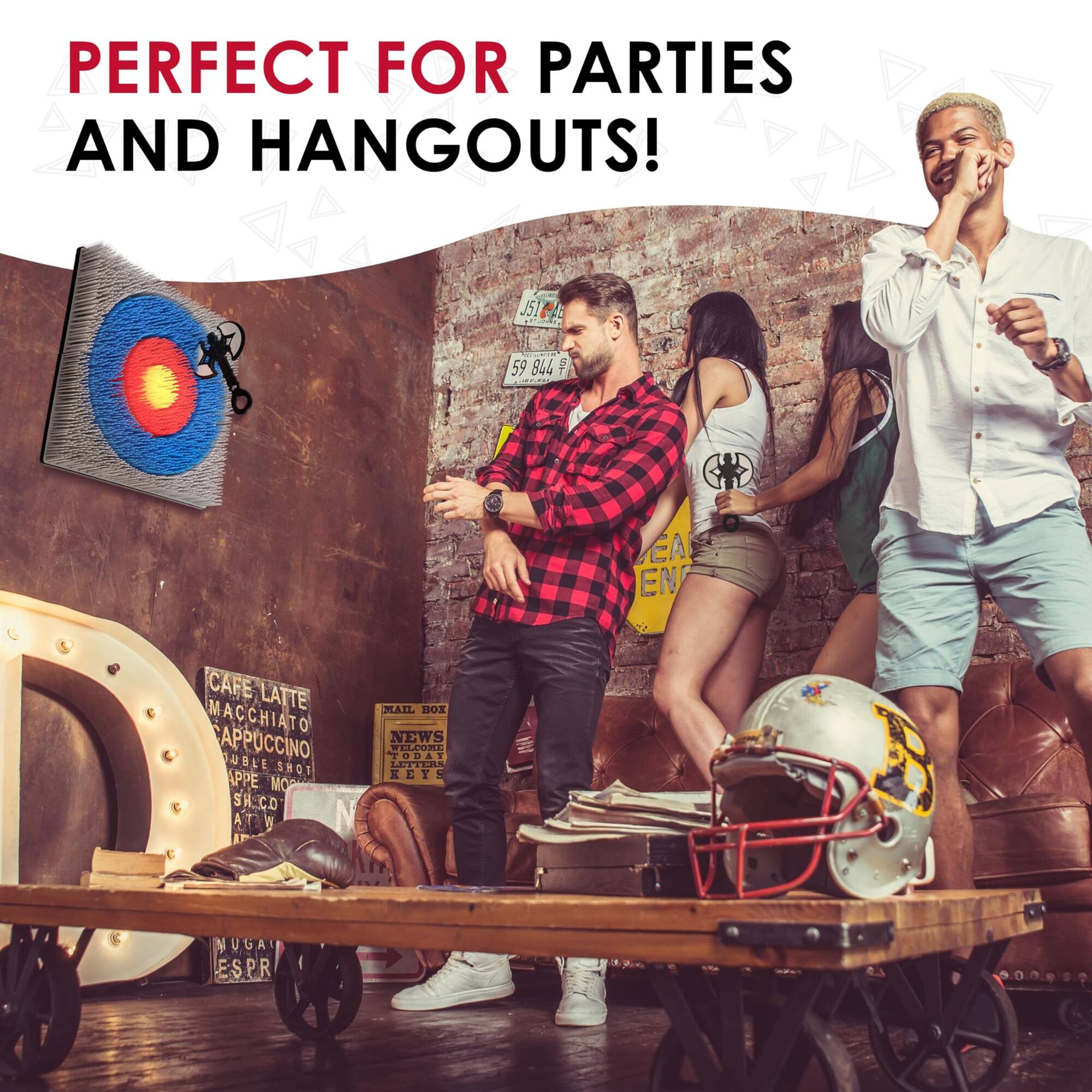 PERFECT FOR PARTIES AND HANGOUTS! JST aldad. 59 844  EA EN CAFE LATTE MACCHIATO APPUCCINO DOUBLE SHOT APPE MO SH CO AT  MAIL BOX NEWS WELCOME TODAY KEYS T T NUGA ESPR