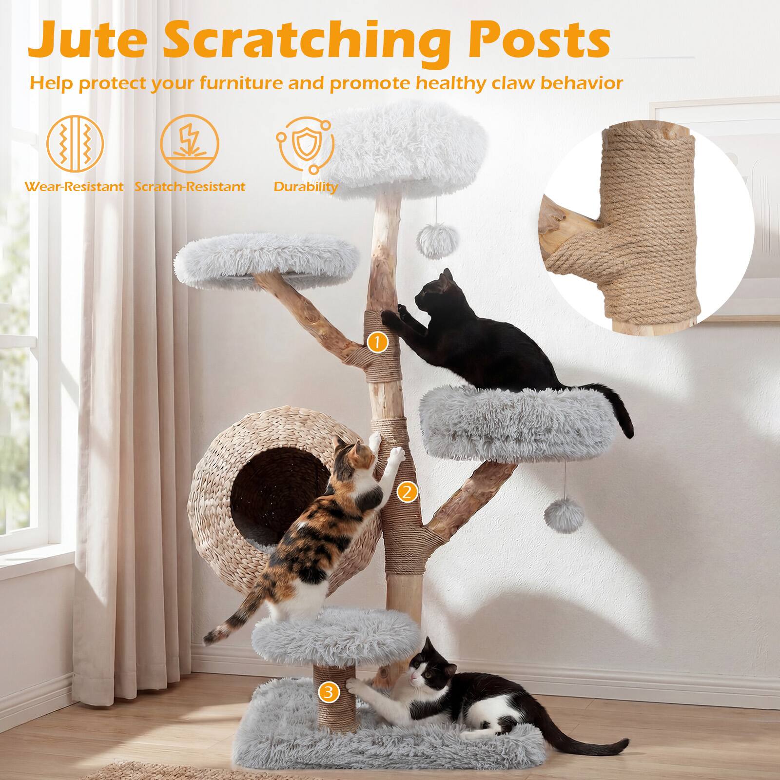Jute Scratching Posts  
Help protect your furniture and promote healthy claw behavior  

- Wear-Resistant  
- Scratch-Resistant  
- Durability