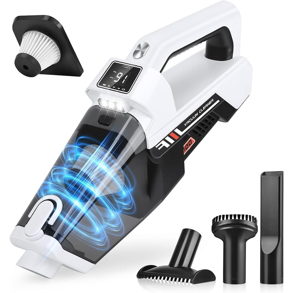 ACJPR - Handheld Cordless Vacuum, 3-in-1 Portable Vacuum with LED Light, 16000Pa Strong Suction, Type-C Charge, Washable HEPA Fi