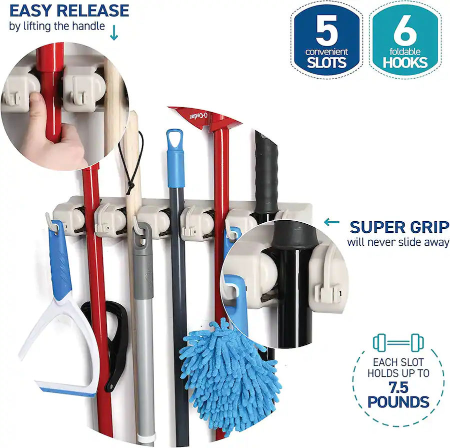 Sloding Broom Rack Home It 1 Pack Broom and Mop Holder Rack – Wall Mounted Garage Storage ...