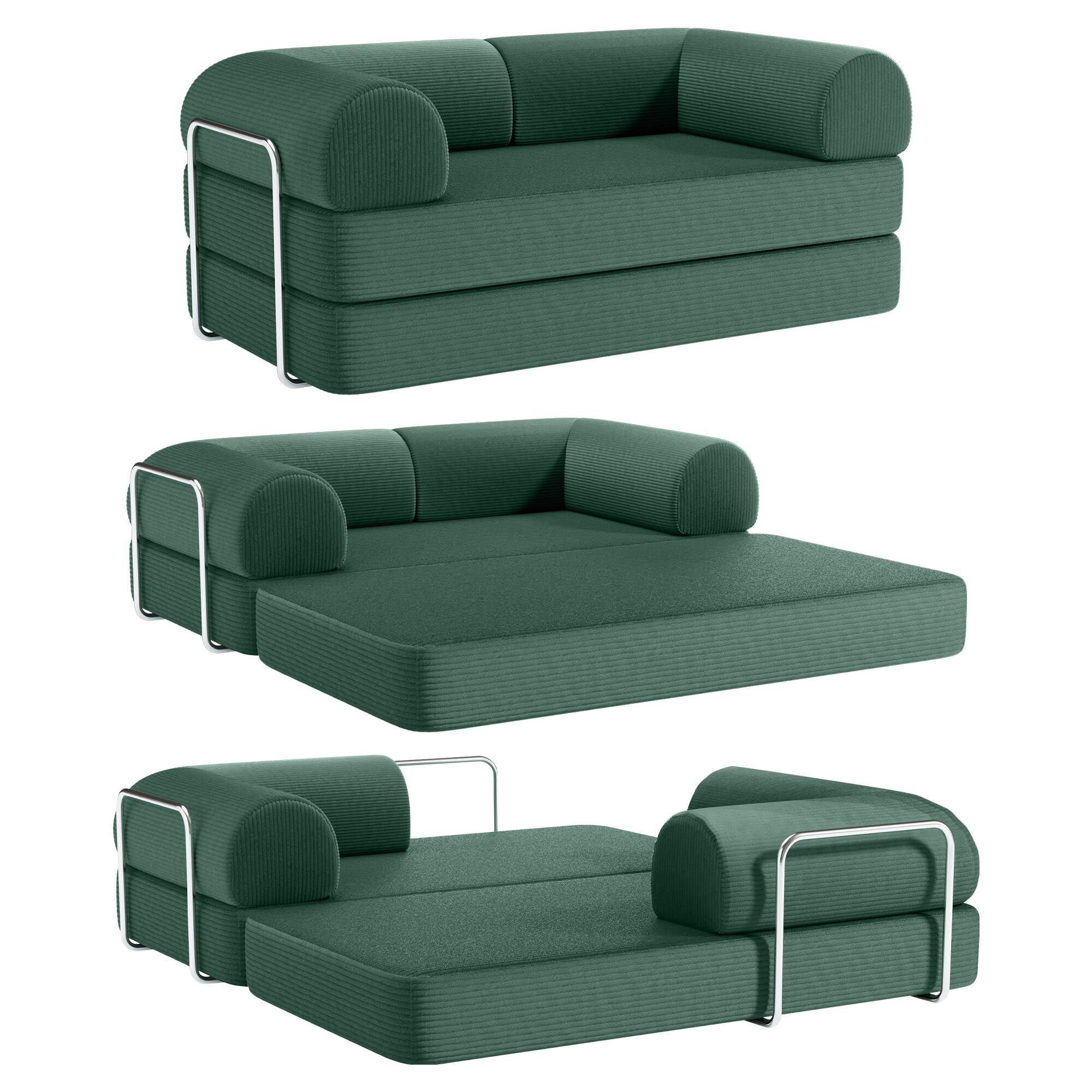 Left. KERDOM - 62'' Wide Corduroy Sleeper Sofa Bed, Convertible Loveseat Sofa With Pull-out Bed, Foldable Spliced Block Lounge Couch - Green.