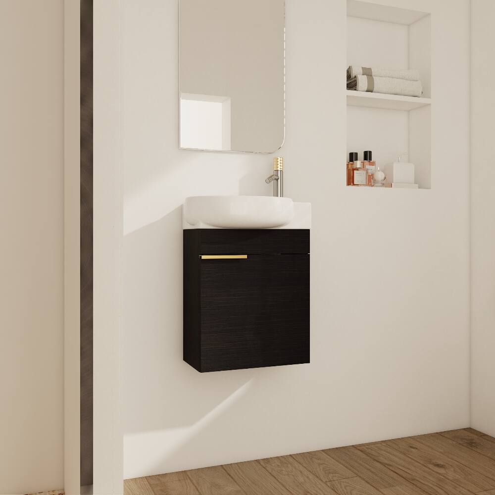 Left. Loheer - Loheer 16 inch bathroom vanity with sink Black Chestnut Compact Wall Mounted Vanity - Black Chestnut.