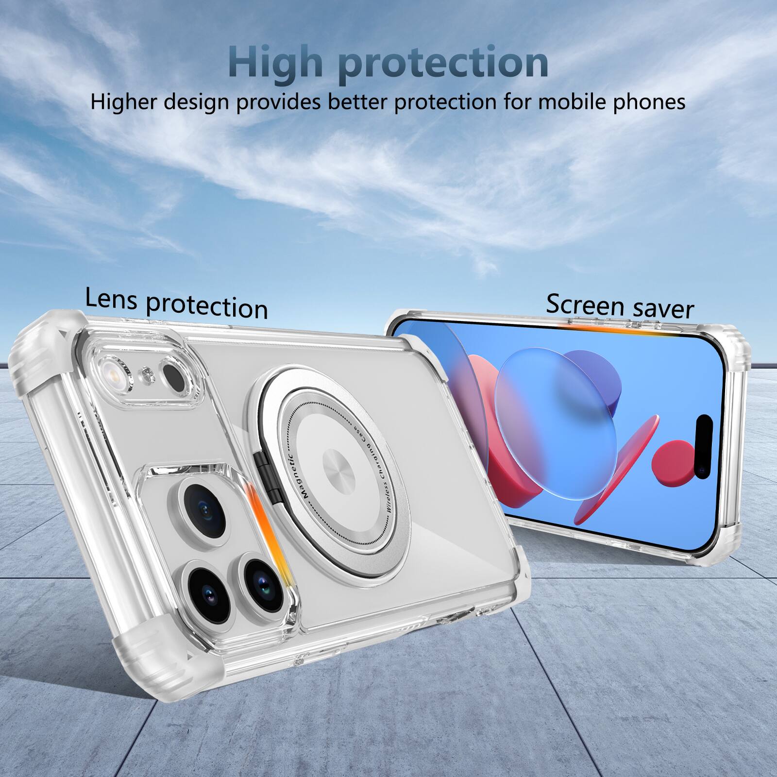 High protection  
Higher design provides better protection for mobile phones  
Lens protection  
Screen saver