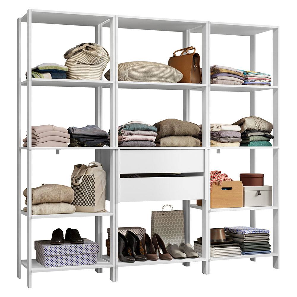 Angle. Madesa - Madesa Wardrobe Clothes Storage Rack with 2 Drawers and Open Shelves 74"L - White - White.