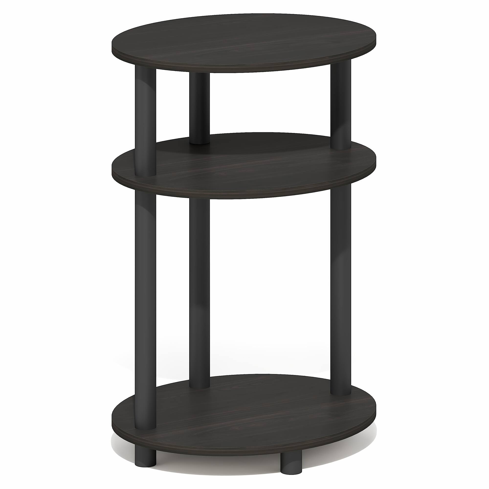 Alt View 5. Furinno - TURN-N-TUBE 3-Tier Oval Night Stand, Toolless Assembly Narrow Nightstand, Modern Compact Side Table, End Table - Espresso/Black.