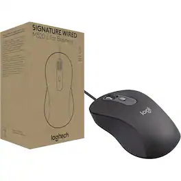 Logitech - Signature M520 USB-C Wired Mouse, Large, Graphite - Wired - Off White
