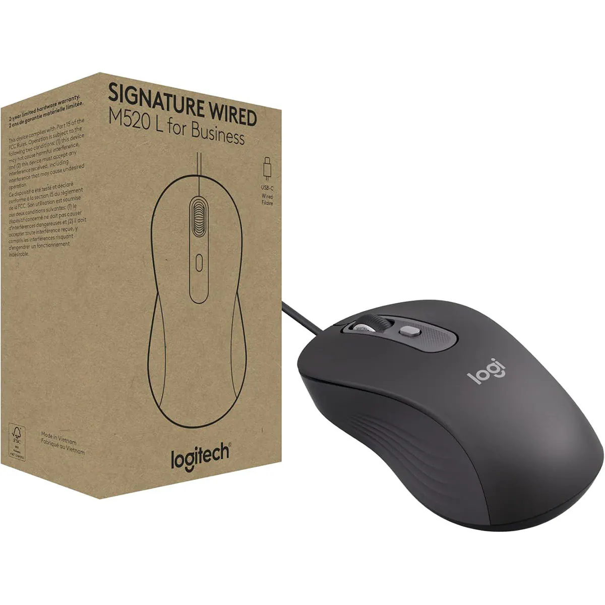 Logitech - Signature M520 USB-C Wired Mouse, Large, Graphite - Wired - Off White