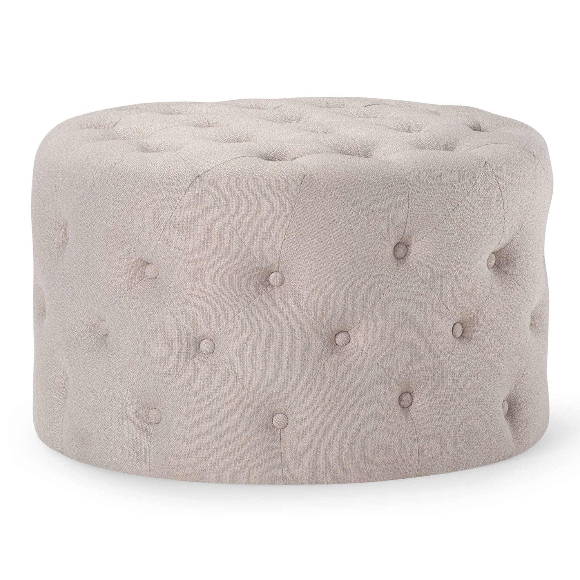 Maven Lane - Marcy Traditional Round Ottoman Fabric Upholstery - Dove