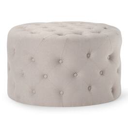 Maven Lane - Marcy Traditional Round Ottoman Fabric Upholstery - Dove
