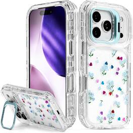 Vena - For Apple iPhone 17 Pro Case with Stand, Bump Resistant, Drop Protection Slim Protective Flower Phone Case, Clear Blue - Clear|Blue