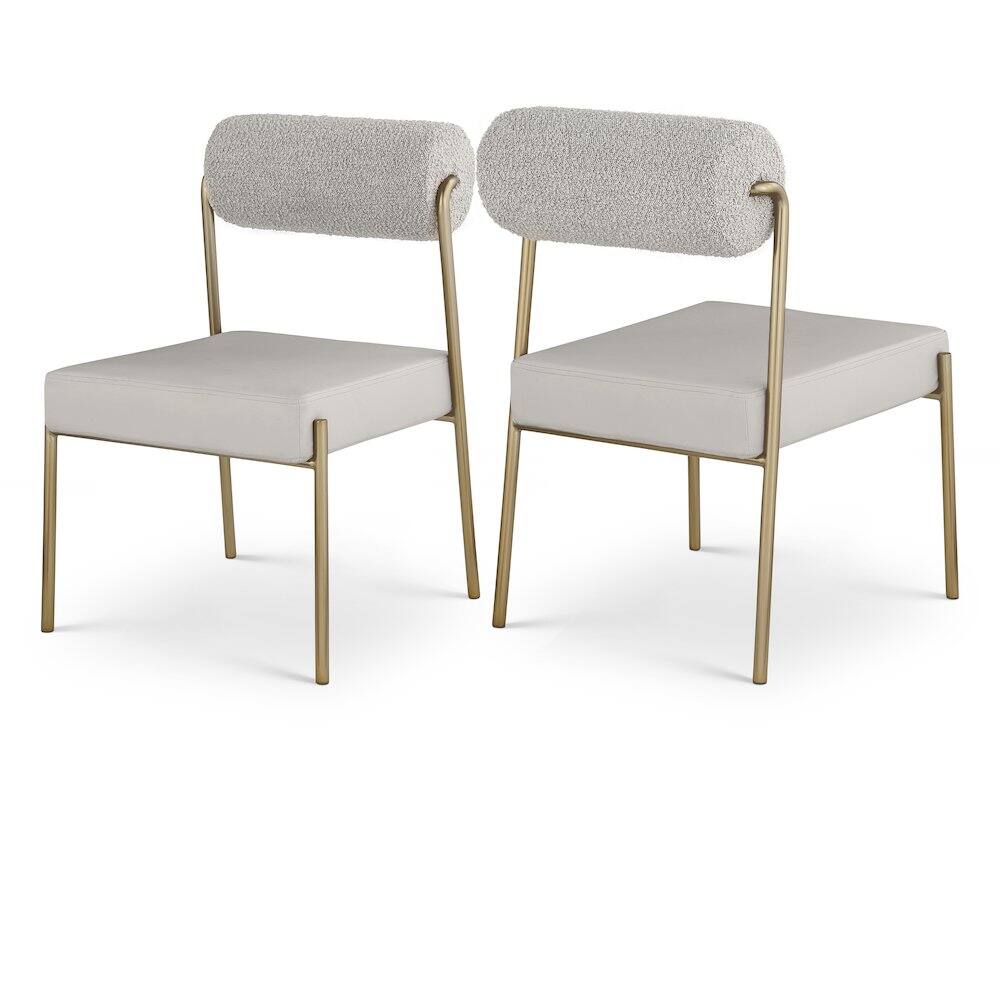 Front. Meridian Furniture - Carly Taupe Vegan Leather Seat / Boucle Fabric Back Dining Chair, Set of 2 - Brown.