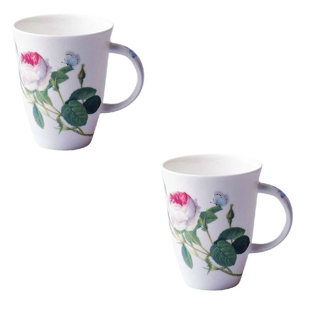 Left. Jiallo - Roy Kirkham LOUISE MUG-PALACE GARDEN, Set of 6, Bone China Ceramic, Made in England - Mutli color.