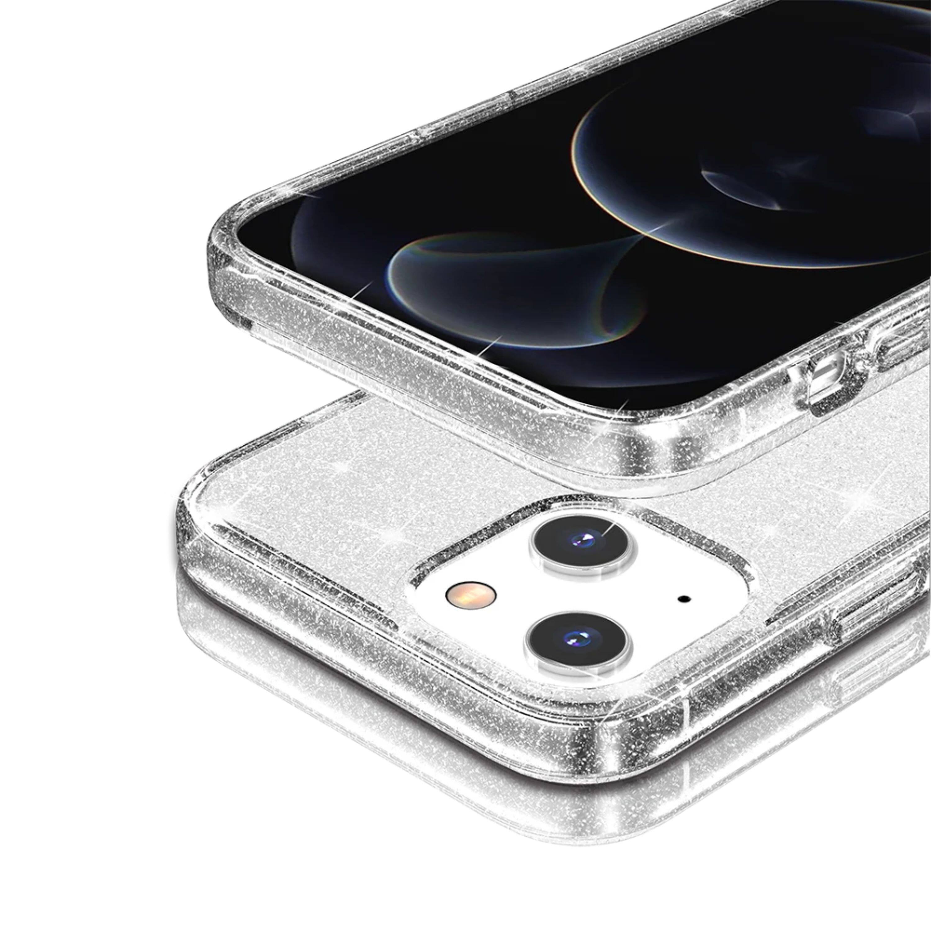 Back. Kitcheniva - Translucent Glitter 3mm Thick Phone Case With 2 Pcs Screen Protectors For iPhone 15 Pro Max Clear - Clear.