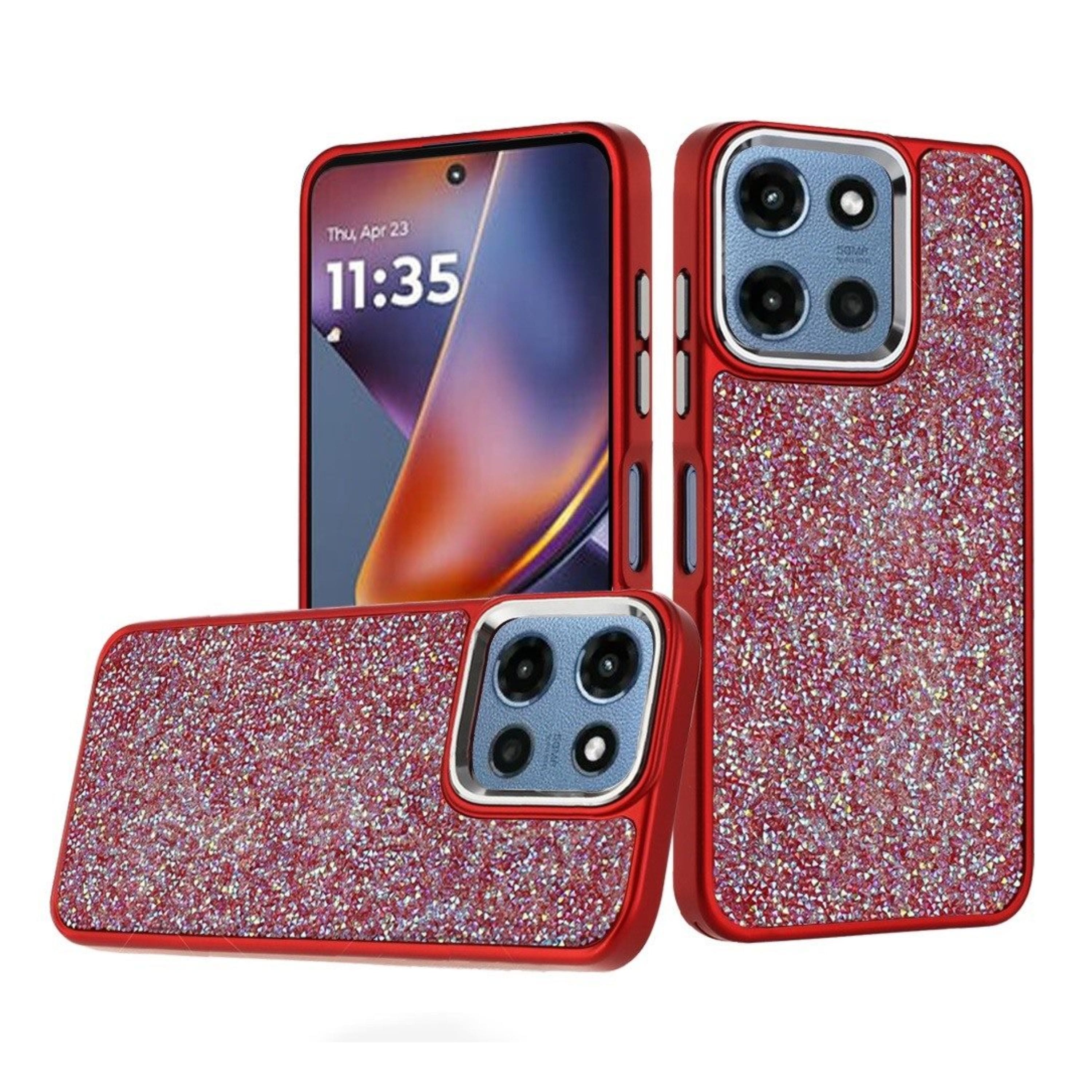 Kitcheniva - Full Shimmer Crystal Bling Case With Tempered Glass For Moto G 2025/2026 / G Play 2026 - Red price history on PriceWatchPro