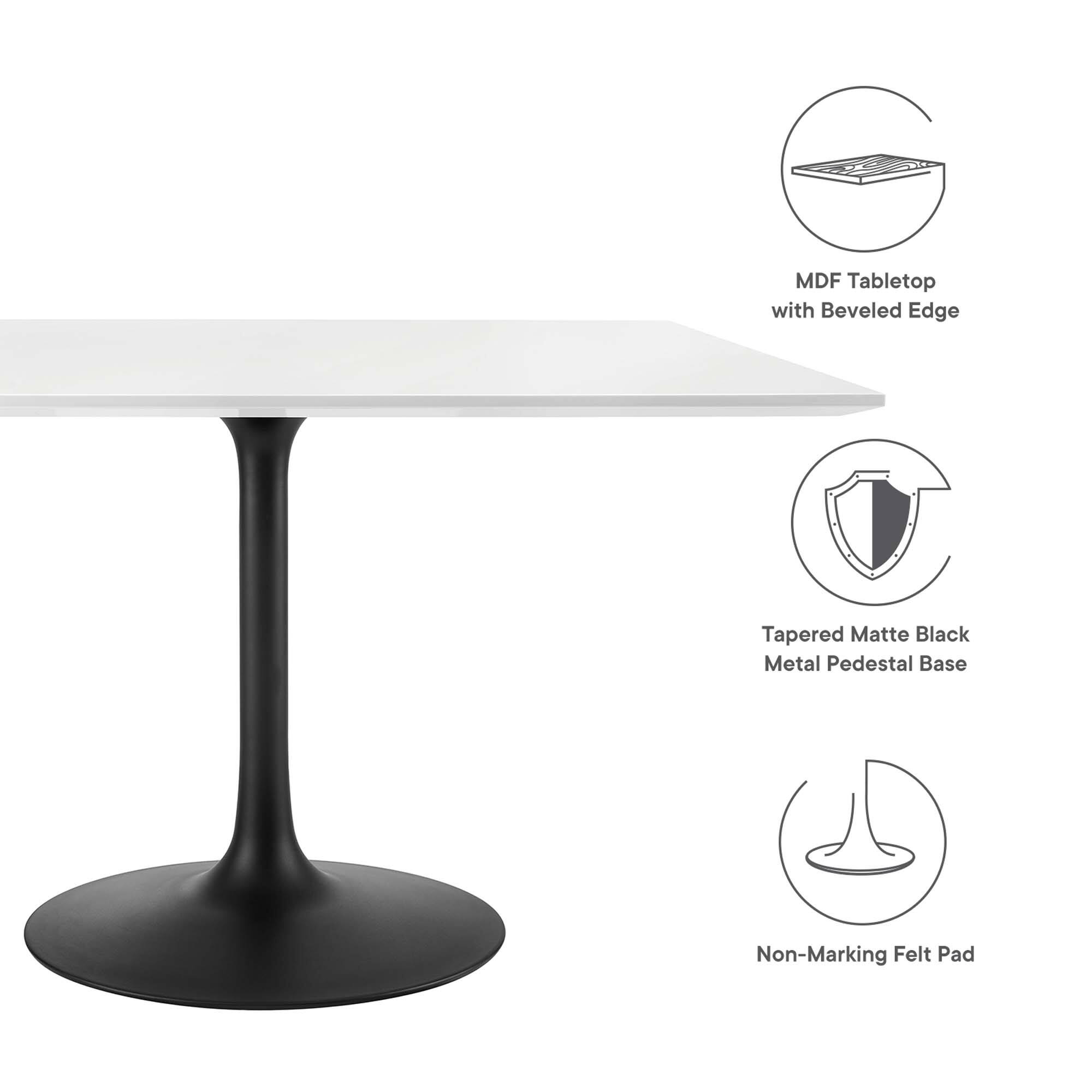 MDF Tabletop with Beveled Edge  
Tapered Matte Black Metal Pedestal Base  
Non-Marking Felt Pad