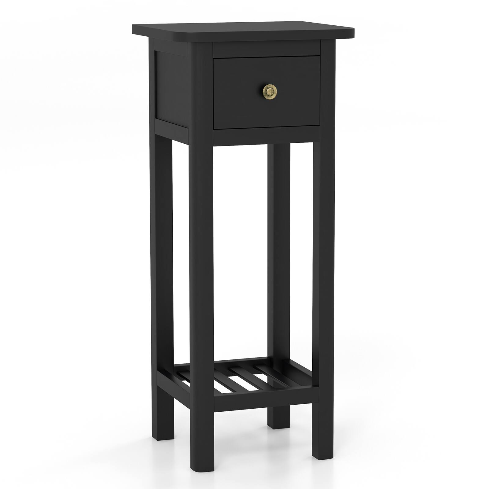 Alt View 9. Costway - Costway Solid Wood Side Table Telephone Table with Drawer & Open Shelf for Living Room - Black.