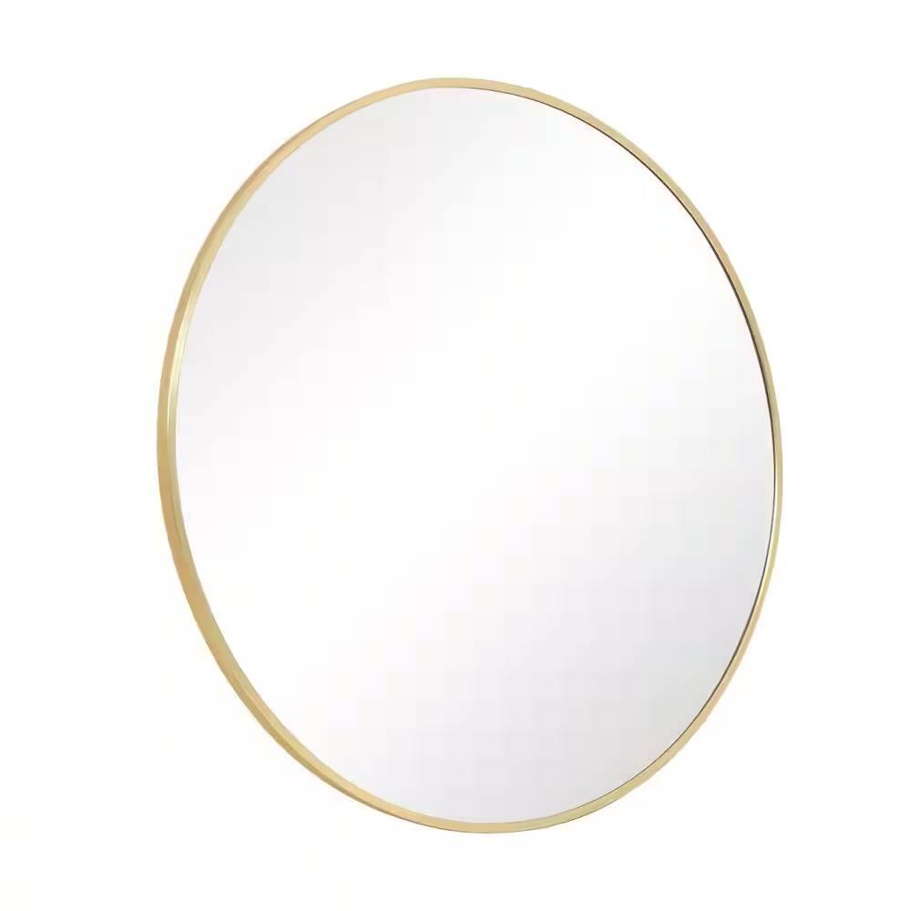Back. Hivvago - Round 30-inch Circular Bathroom Wall Mirror with Gold Frame - Gold.