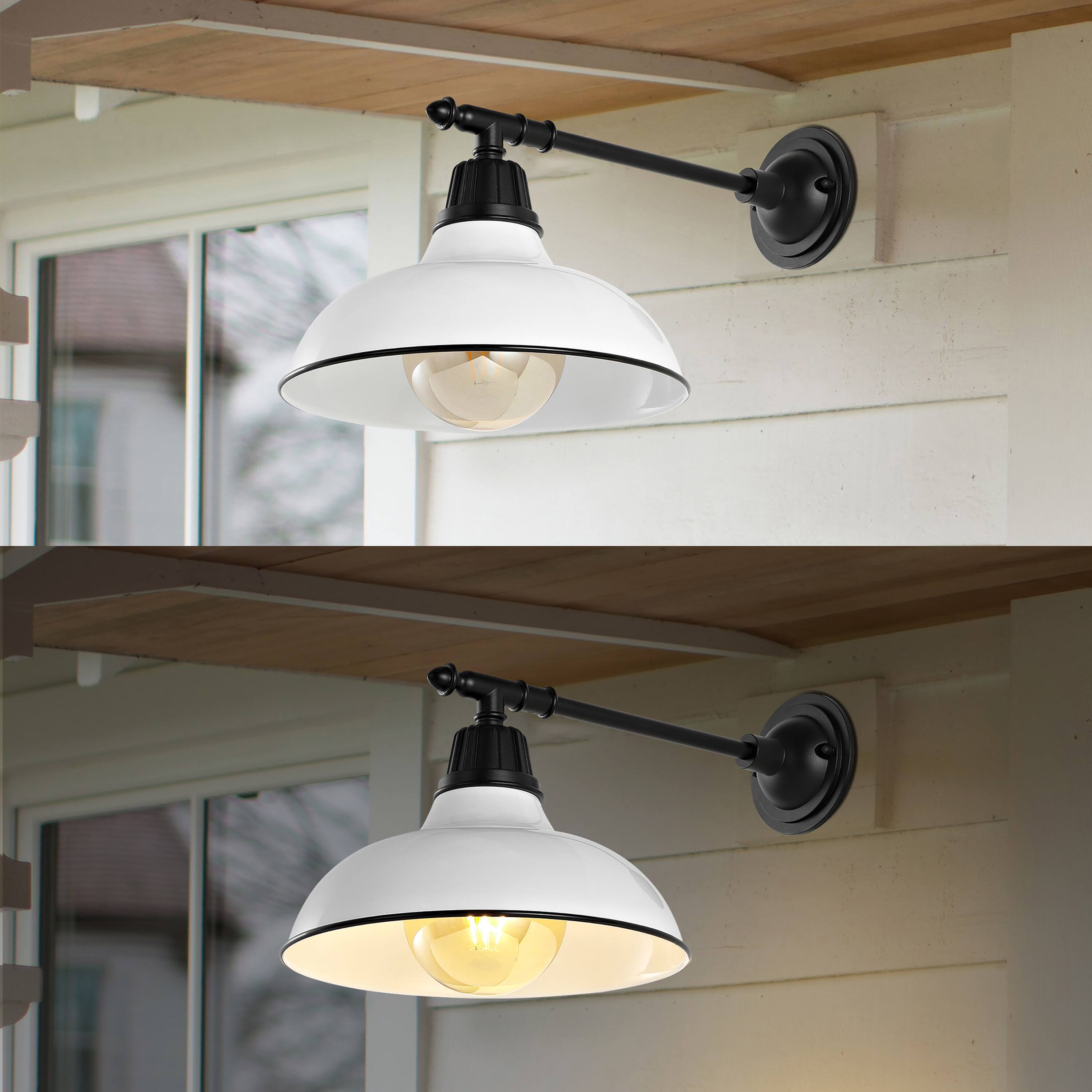 Alt View 3. Jonathan Y - Wallace 12.25" 1-Light Farmhouse Industrial Indoor/Outdoor Iron LED Victorian Arm Outdoor Sconce, White - White/Black.