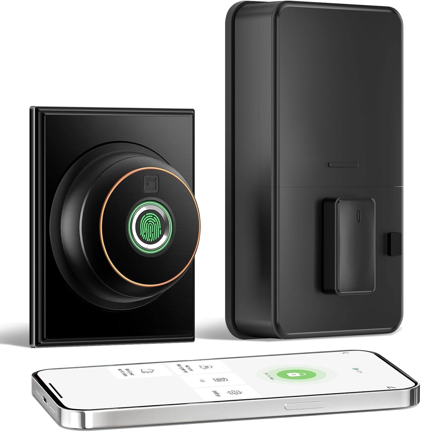Front. Wrightmaster - 3-in-1 Aluminum Smart Lock Deadbolt with Wi-Fi Control, Fingerprint, Key, Auto-Unlock & Quiet Mode - Black.