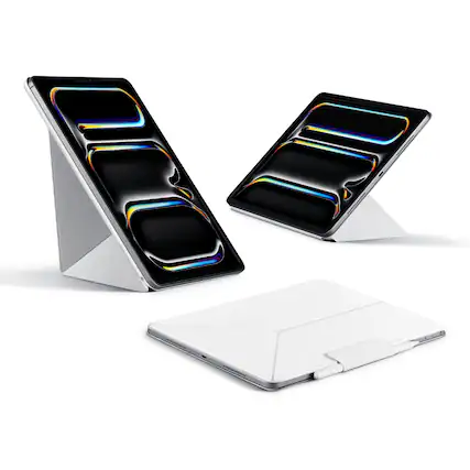 Front. Pitaka - iPad Pro 11 Inch Case 2025/2024, Compatible with iPad Pro M5/M4, Portrait/Landscape Magnetic Case with Pencil Holder - White.