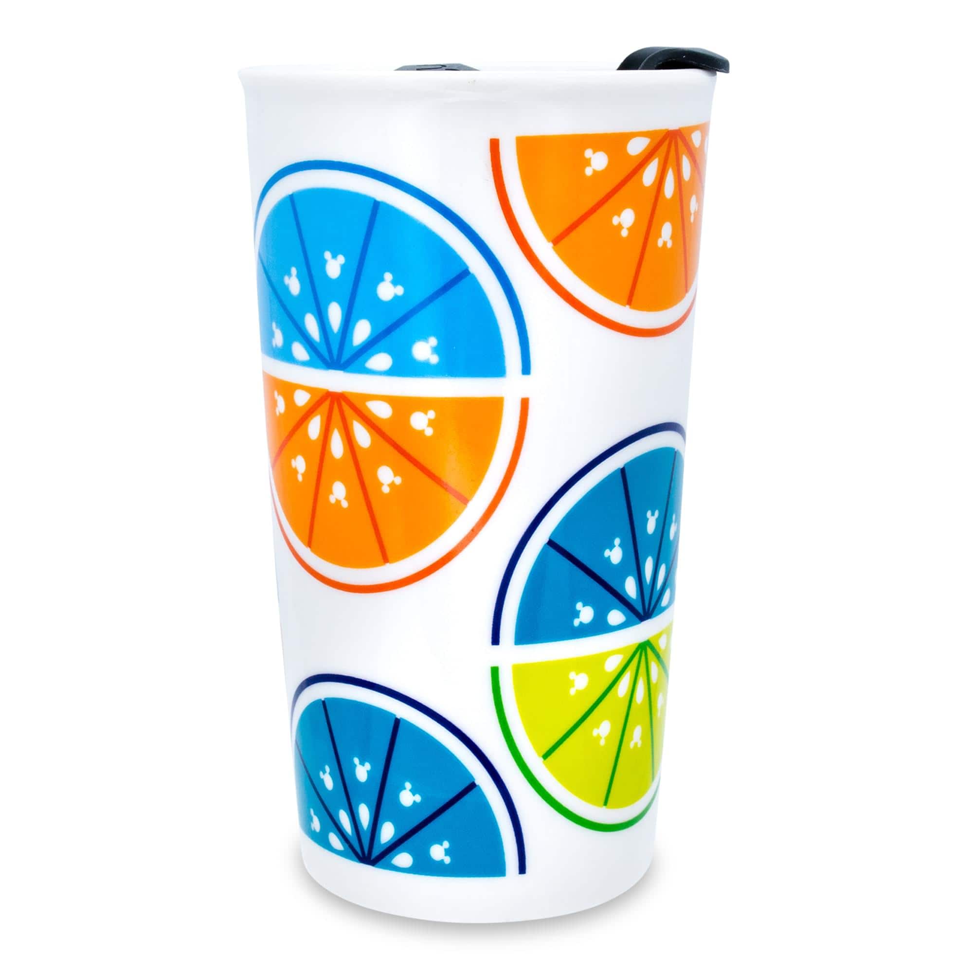 Disney - Mickey Mouse Fruit Slices Ceramic Travel Mug With Lid | Holds 10 Ounces - Orange