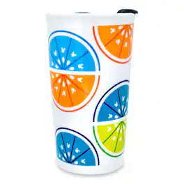 Disney - Mickey Mouse Fruit Slices Ceramic Travel Mug With Lid | Holds 10 Ounces - Orange