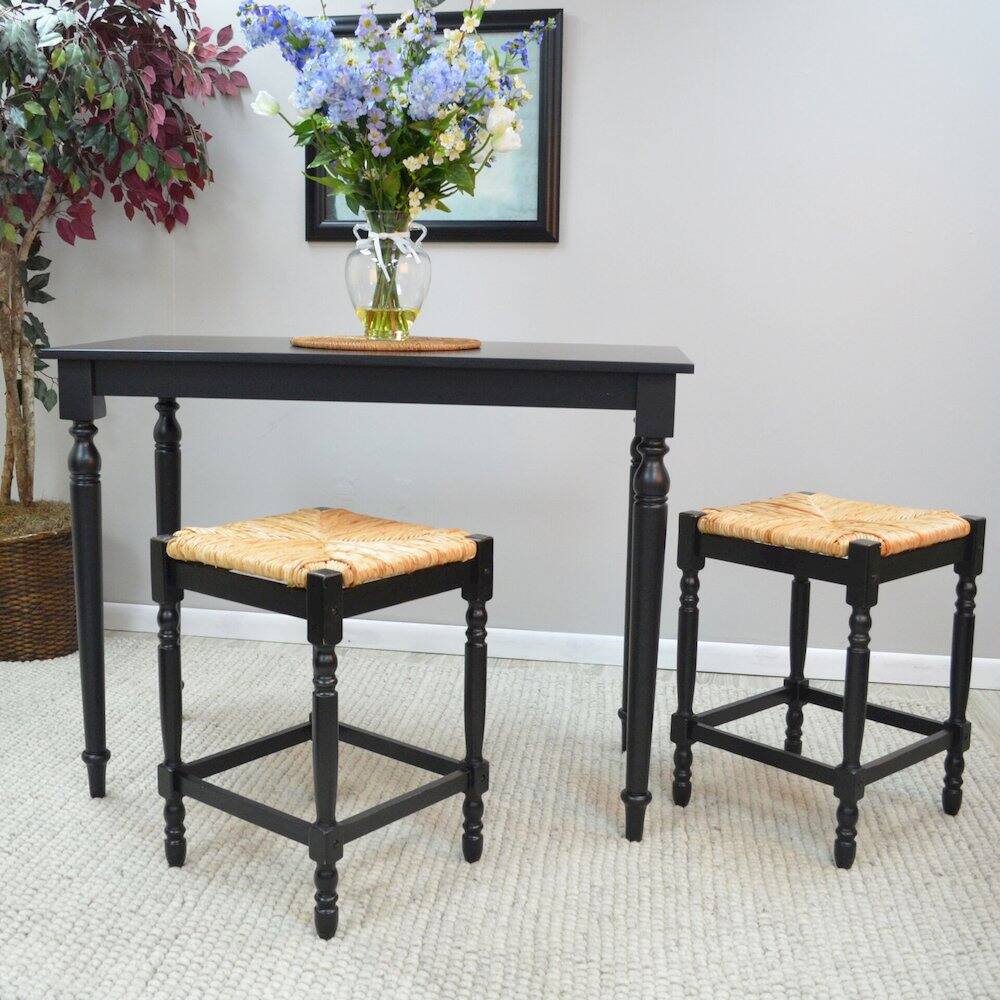 Front. Carolina Chair & Table - Hawthorne Bar Table with 2 Counter Stools - Antique Black - Antique Black.