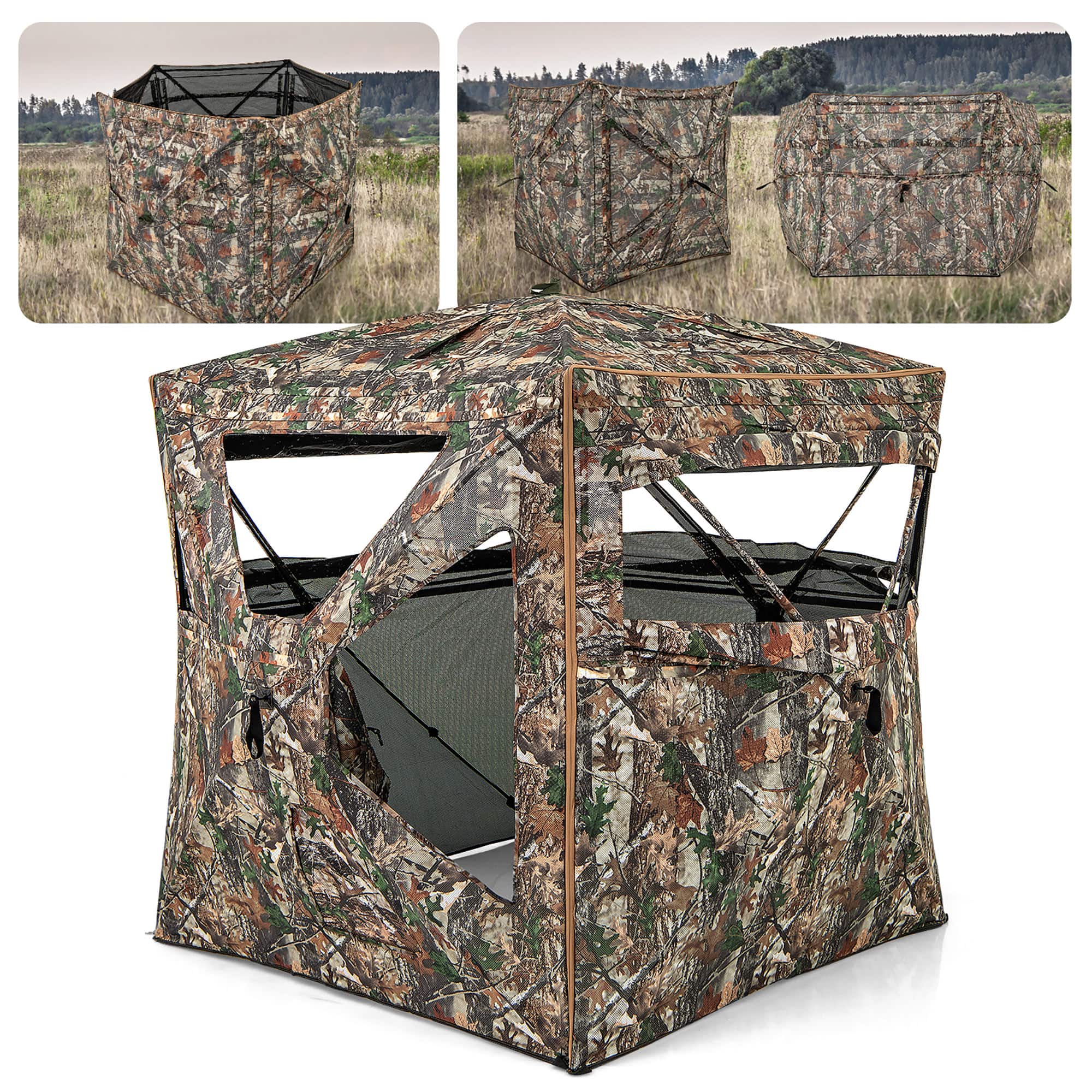 Gymax - 3 in 1 Multifunctional Hunting Blind w/ Skylight Roof Cover Carrying Bag - Camouflage