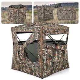 Gymax - 3 in 1 Multifunctional Hunting Blind w/ Skylight Roof Cover Carrying Bag - Camouflage