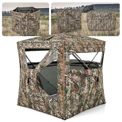 Front. Gymax - Gymax 3 in 1 Multifunctional Hunting Blind w/ Skylight Roof Cover Carrying Bag - Camouflage.