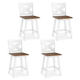 Gymax - 24'' Swivel Barstools Set of 4 w/Backrest Large Seat Footrest for Kitchen Island Walnut - White