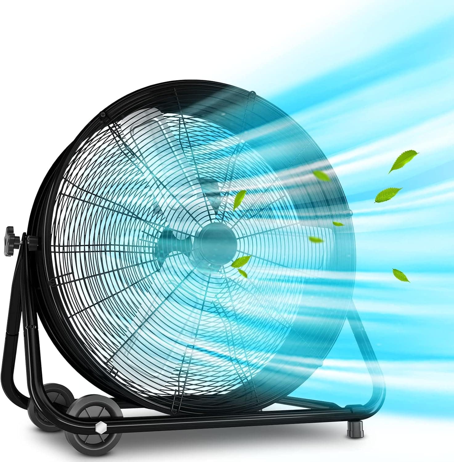 Akoasm - 24 in.Industrial Drum Fan, 3-Speed High Velocity Floor Fan, 360° Tilt with Wheels, 153 CFM for Warehouse, Patio, Garage