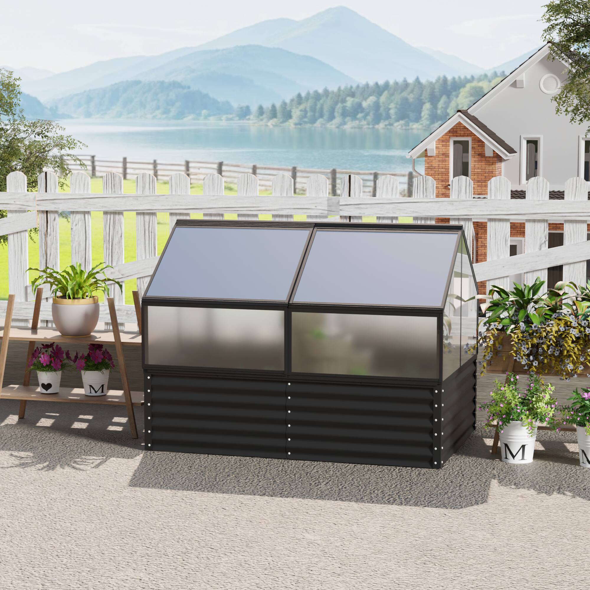 Alt View 4. Loheer - Loheer Large Greenhouse with Raised Garden Bed Heavy Duty Outdoor Vegetable Planter Box with Cover.