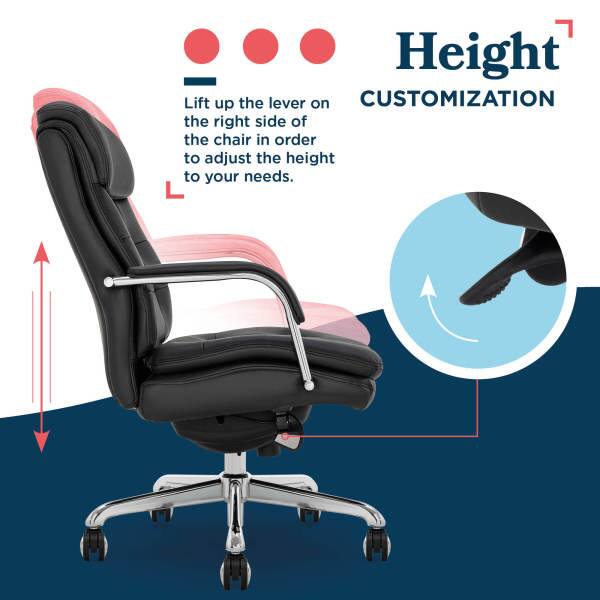 Height: Lift up the lever on the right side of the chair in order to adjust the height to your needs.