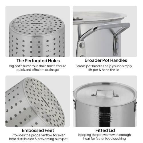 Alt View 4. Winado - 30QT Turkey Deep Fryer Pot with Lid and Strainer Basket Aluminum Seafood Boil Pot for Outdoor Camping Picniic - Sliver.