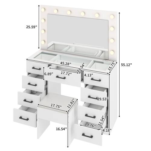 25.59"  
6.89"  
45.28"  
17.72"  
4.13"  
15.75"  
55.12"  
17.75"  
11.81"  
16.54"  
29.53"  
9.76"  
11.54"  
4.18"