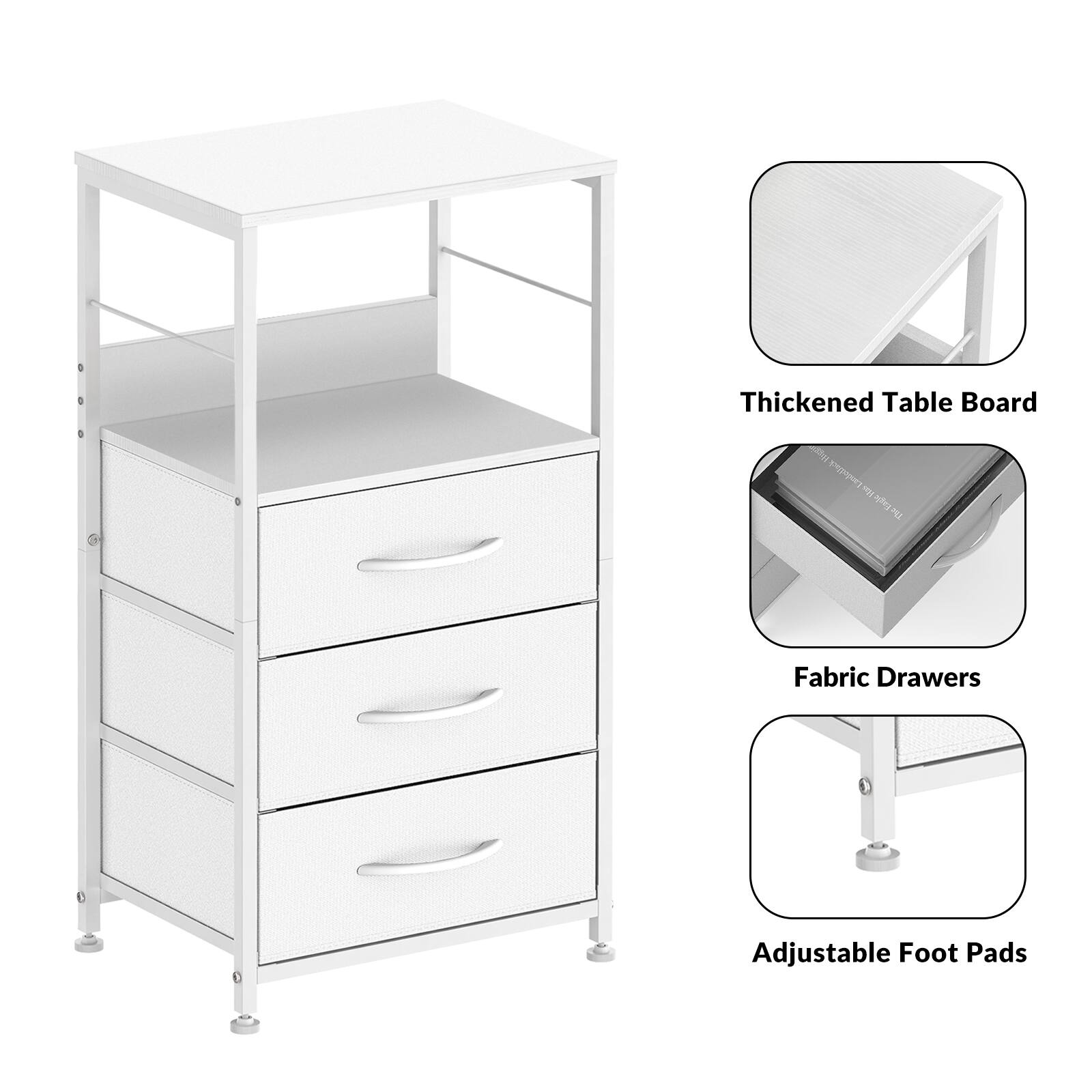 Thickened Table Board  
Fabric Drawers  
Adjustable Foot Pads