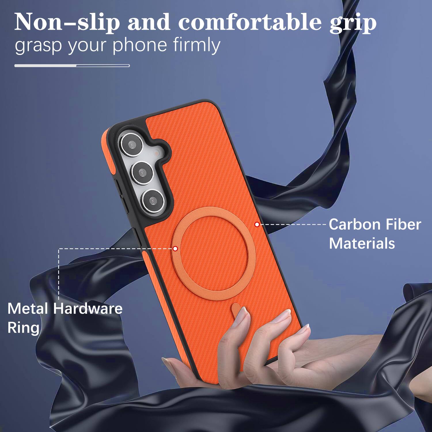 Non-slip and comfortable grip grasp your phone firmly

Carbon Fiber Materials

Metal Hardware Ring