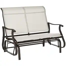 Outsunny - 2-Person Outdoor Glider Bench,Patio Glider Loveseat Chair with Powder Coated Steel Frame,2 Seats Porch Rocking Glider - Cream