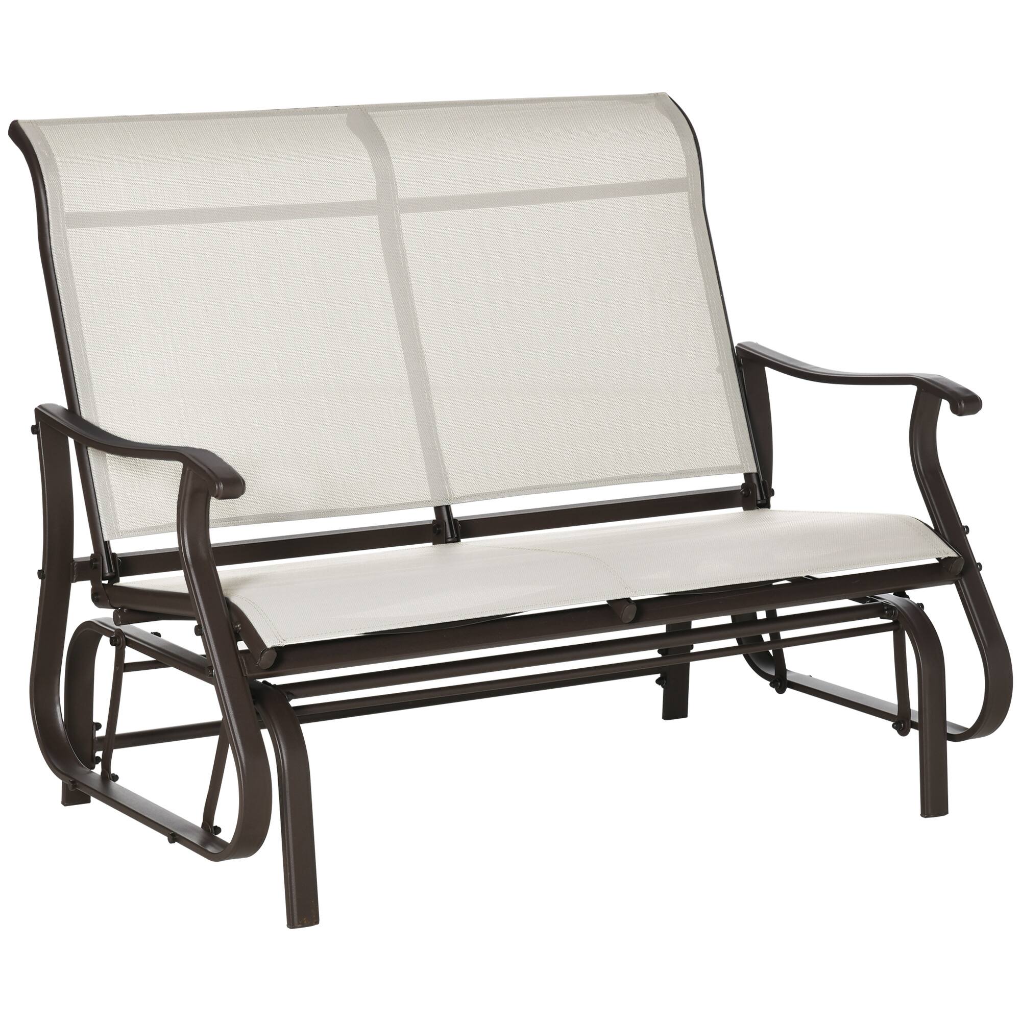 Front. Outsunny - 2-Person Outdoor Glider Bench，Patio Glider Loveseat Chair with Powder Coated Steel Frame，2 Seats Porch Rocking Glider - Cream.