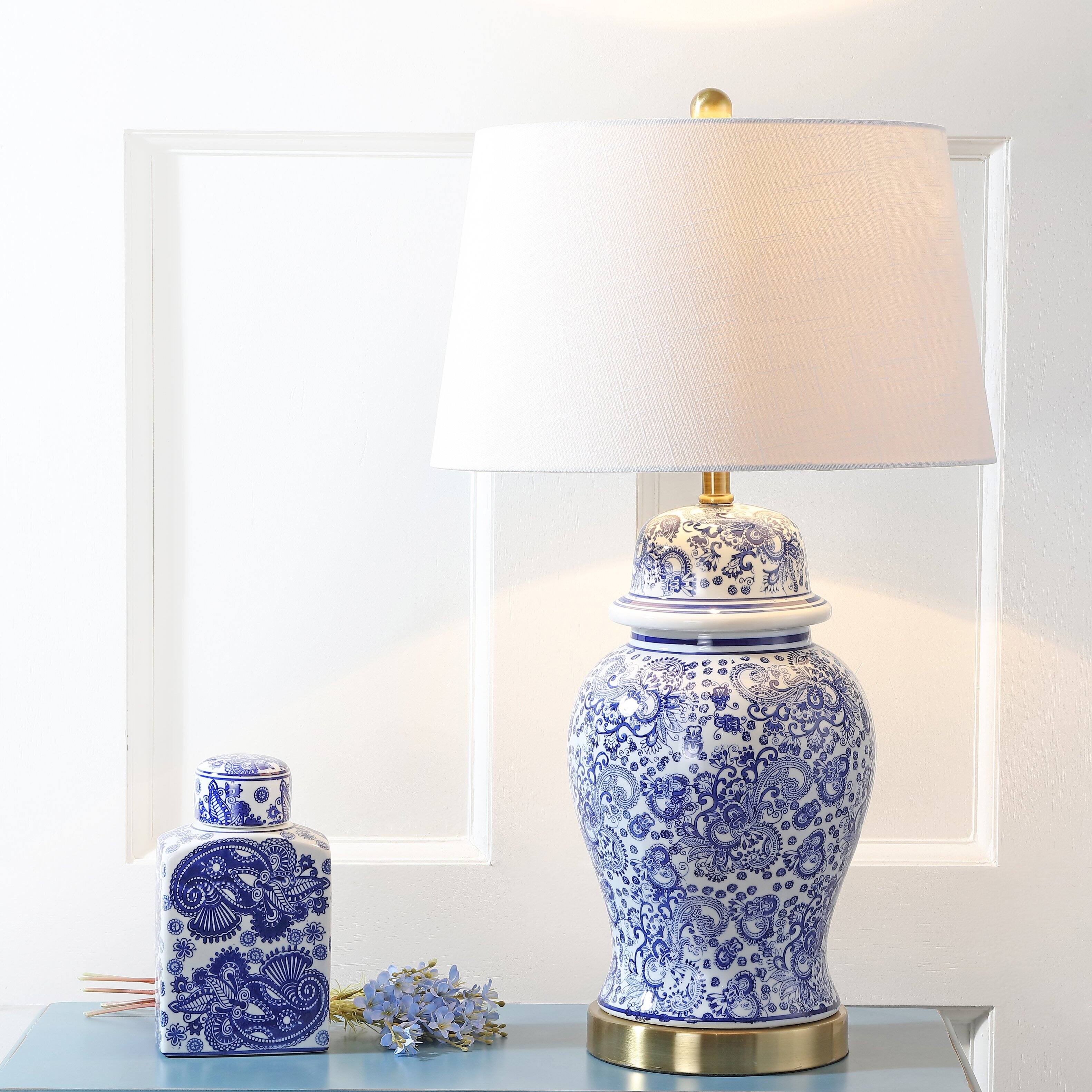 Alt View 1. Jonathan Y - Ellis 29.5" Ceramic LED Table Lamp, Blue/White - Blue/White.