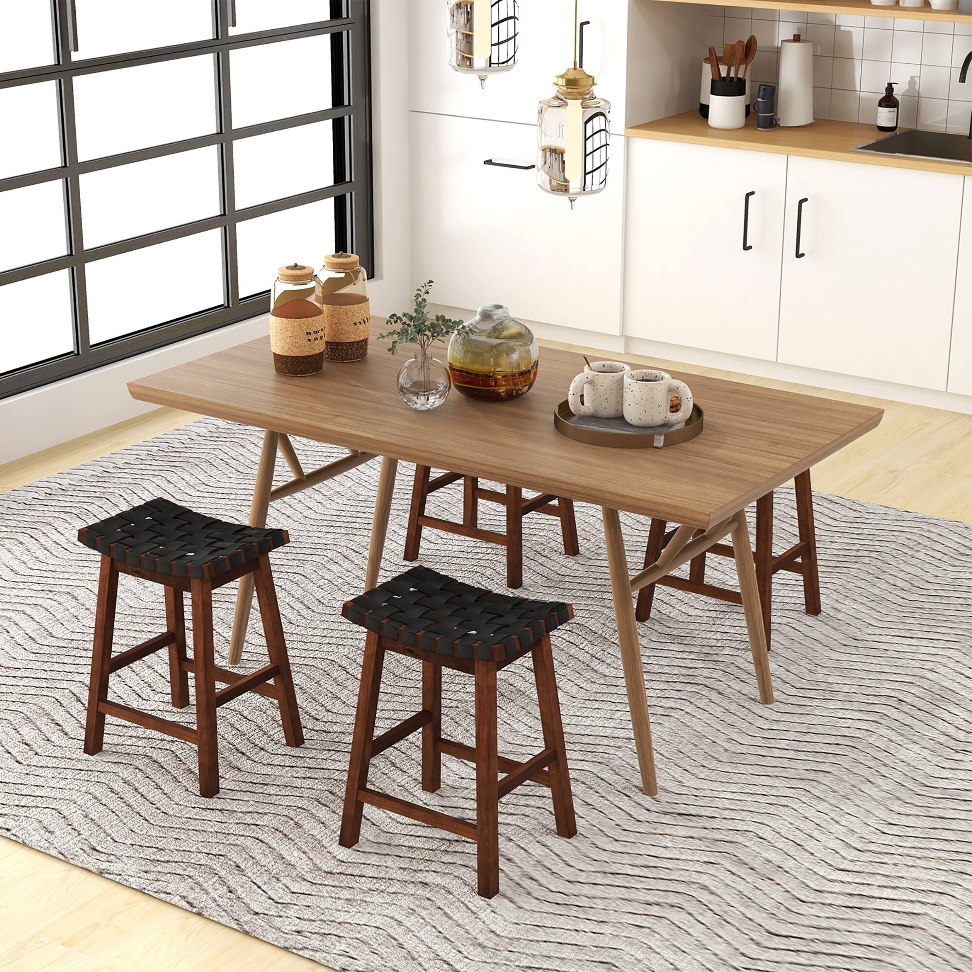 Alt View 3. Gymax - Gymax Saddle Stools Set of 4 25.5 Inch Counter Height Stools w/ PU Leather Woven Seat Brown - Brown, Black.