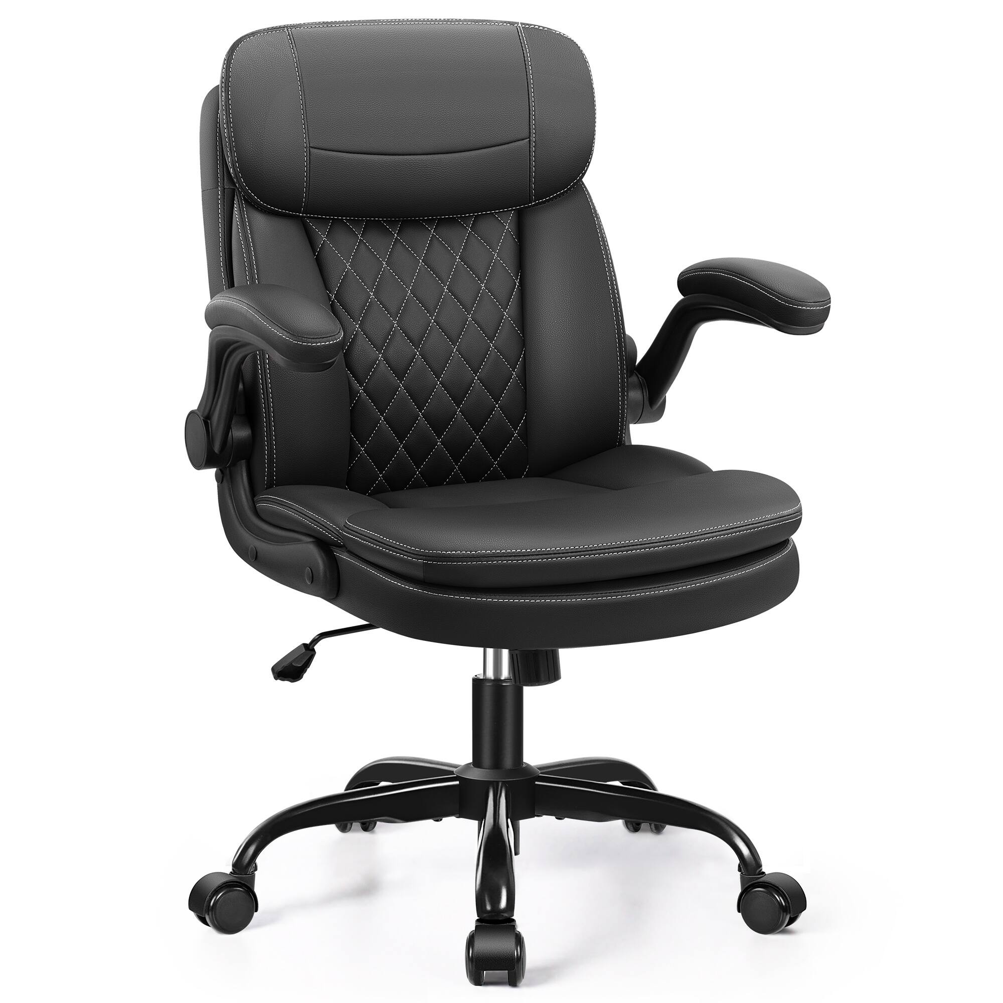 Angle. Brick Attic - Ergonomic Leather Office Chair with Adjustable Armrests,PU Computer Desk Chair with Double-Layer Seat Cushion - Black.