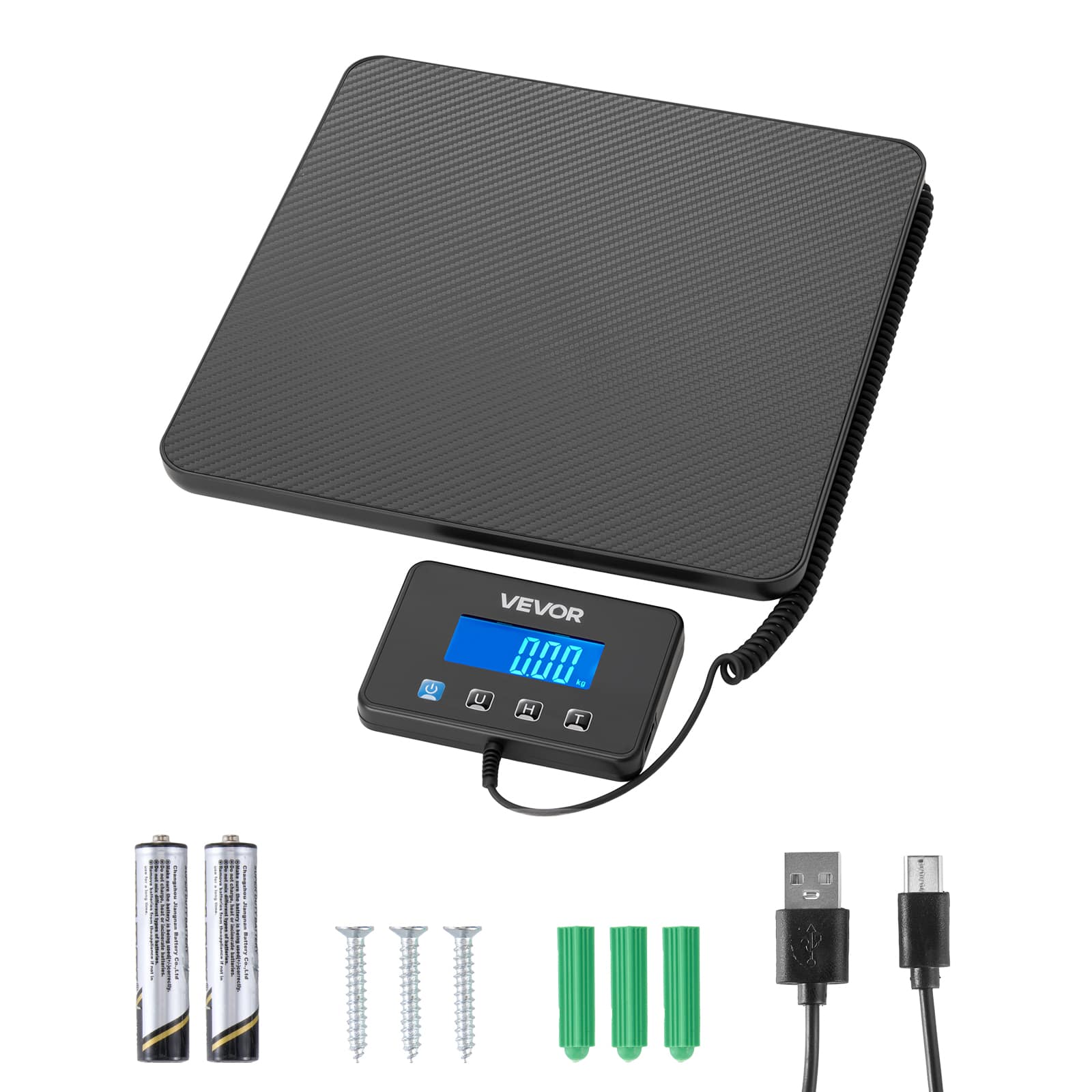 VEVOR - Digital Postal Scale, 0.35 oz/3.5 oz Dual Accuracy, 440 lbs Commercial Weight Scale with Hold/Tare Function - Black