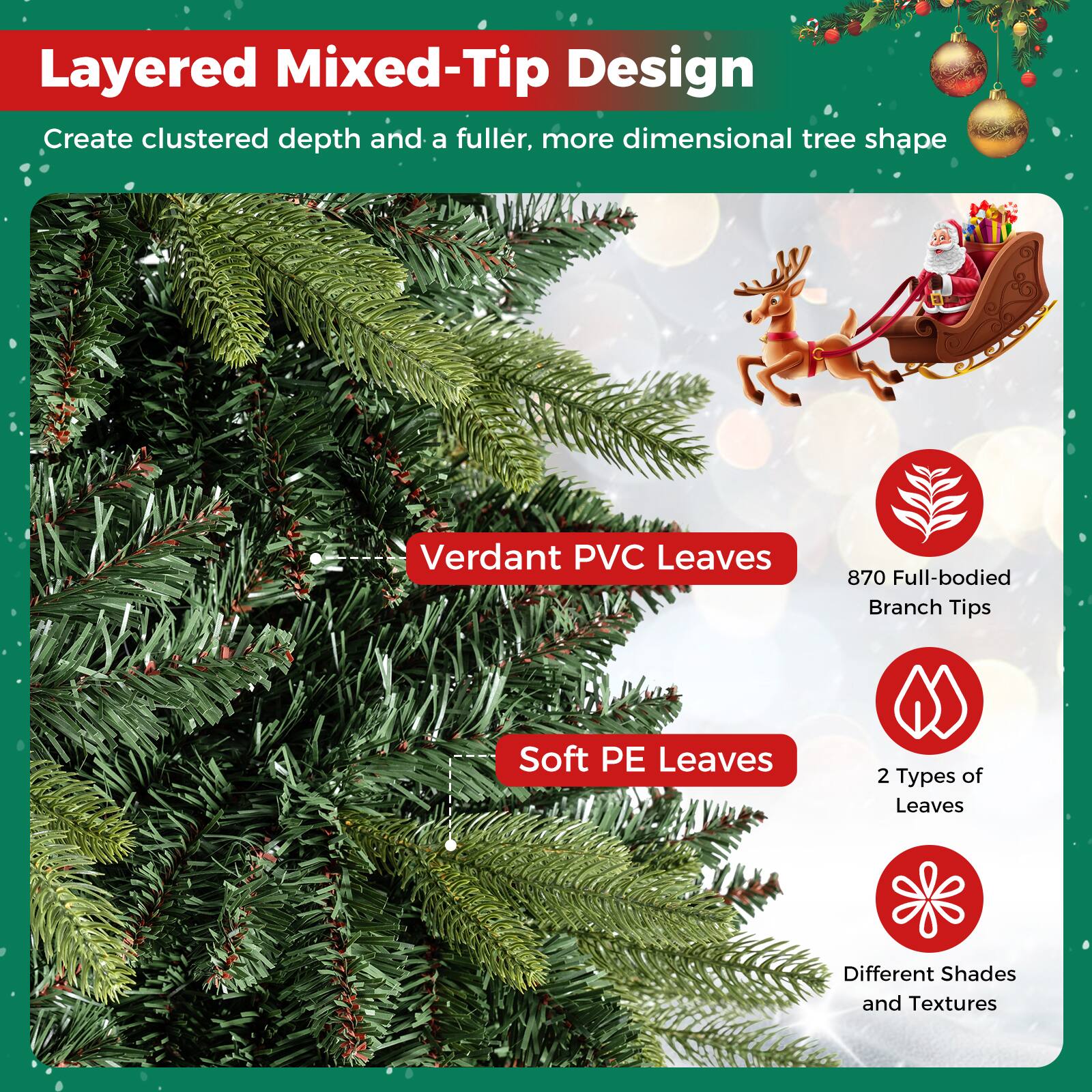 Gymax 6ft Artificial Christmas Tree w/870 Branch Tips Realistic Tree ...