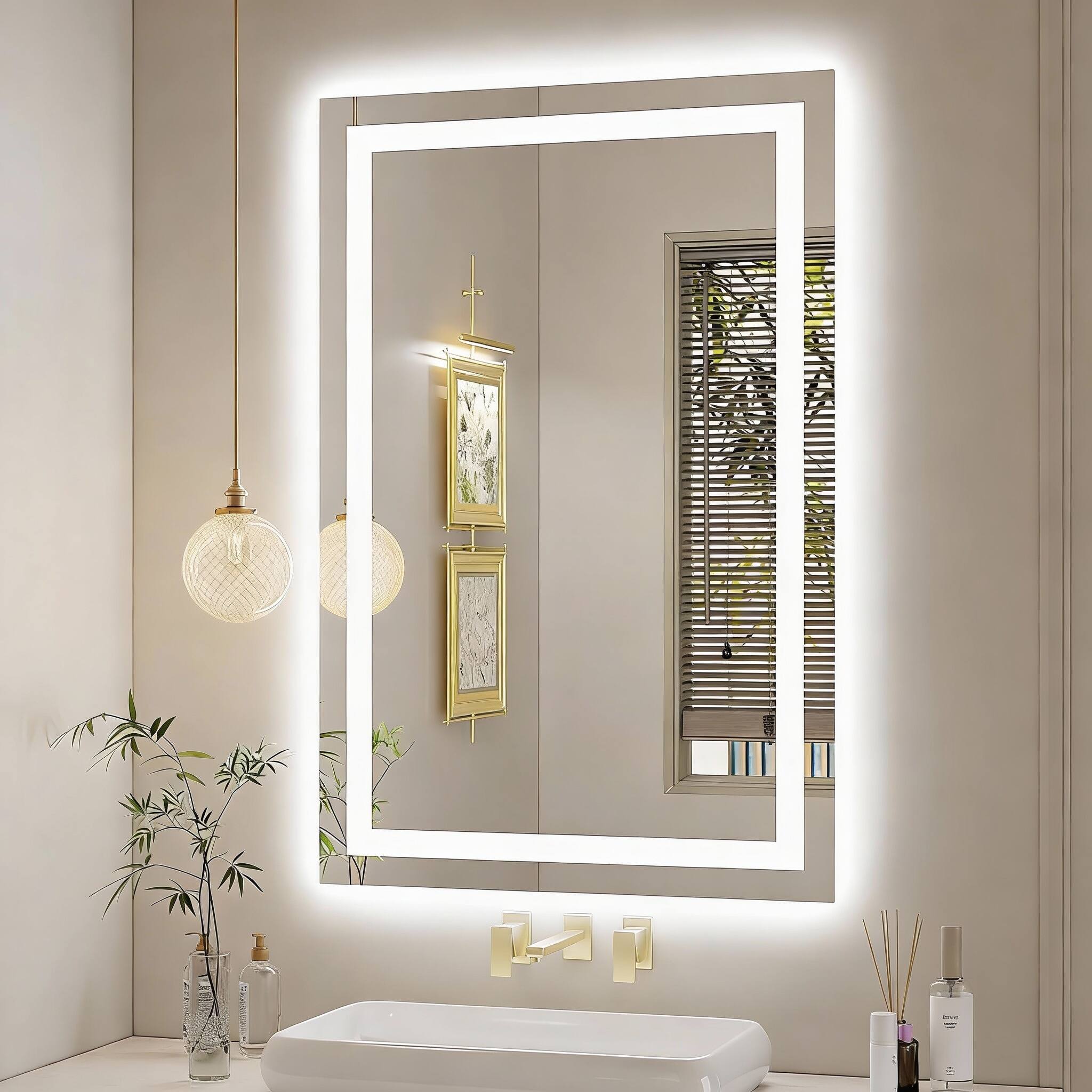 Front. METALTON - Led Bathroom Mirror Lighted Vanity With Lights Large Brighter Frontlit And Backlit Light Up Anti Fog Temper - 36"L x 24"W.