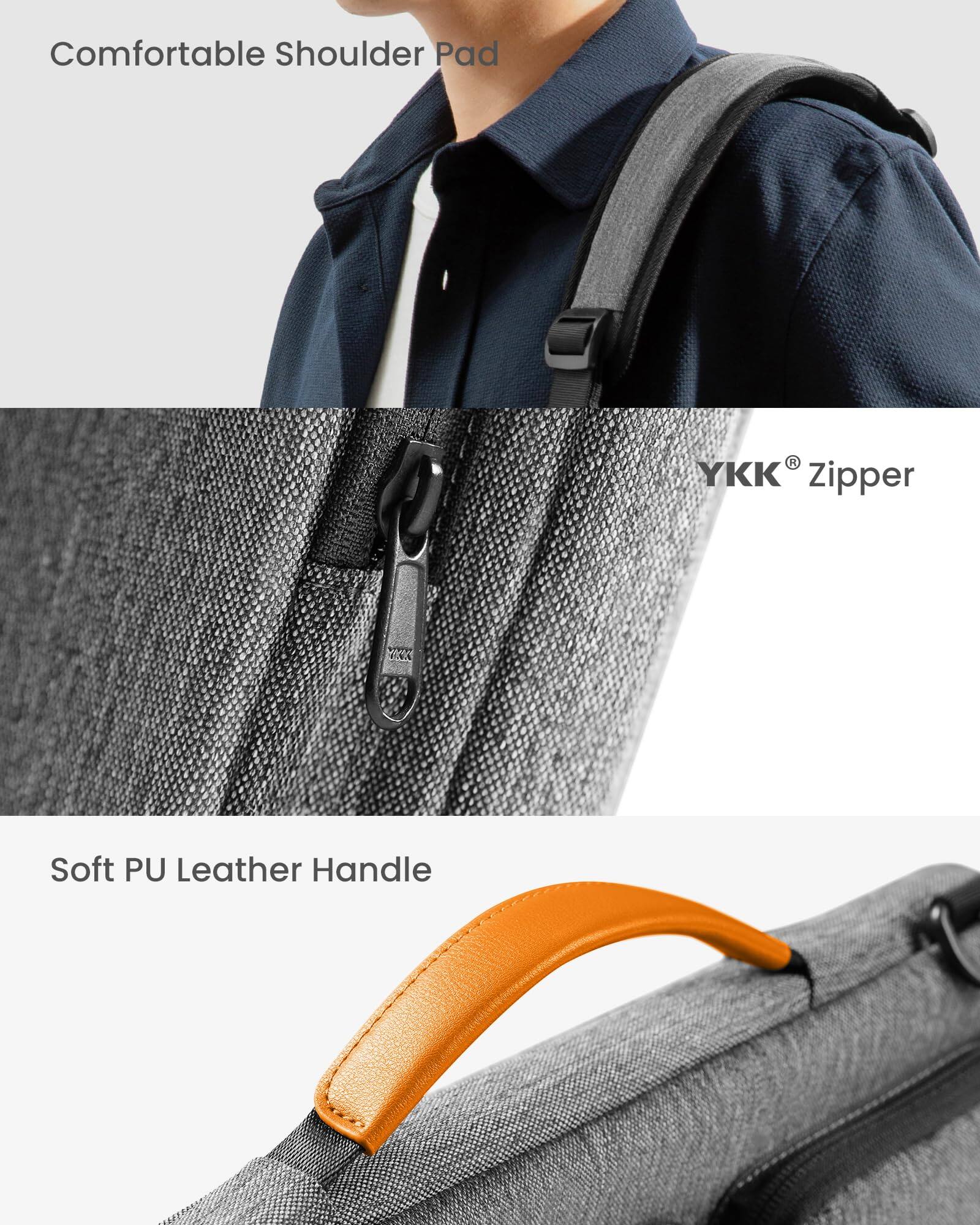 Comfortable Shoulder Pad

YKK® Zipper

Soft PU Leather Handle
