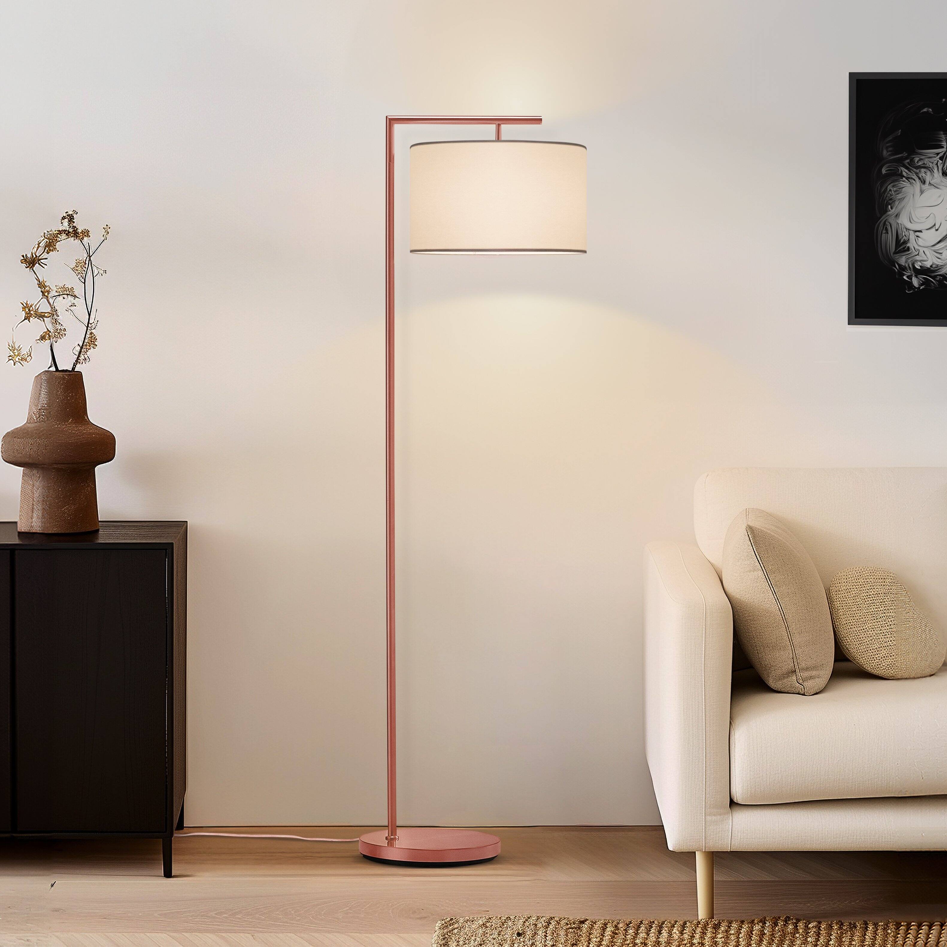 Alt View 8. Brightech - Montage Modern LED Midcentury Modern Arc Super Bright Floor Lamp with Ivory White Fabric Drum Shade - Glossy Rose Gold.
