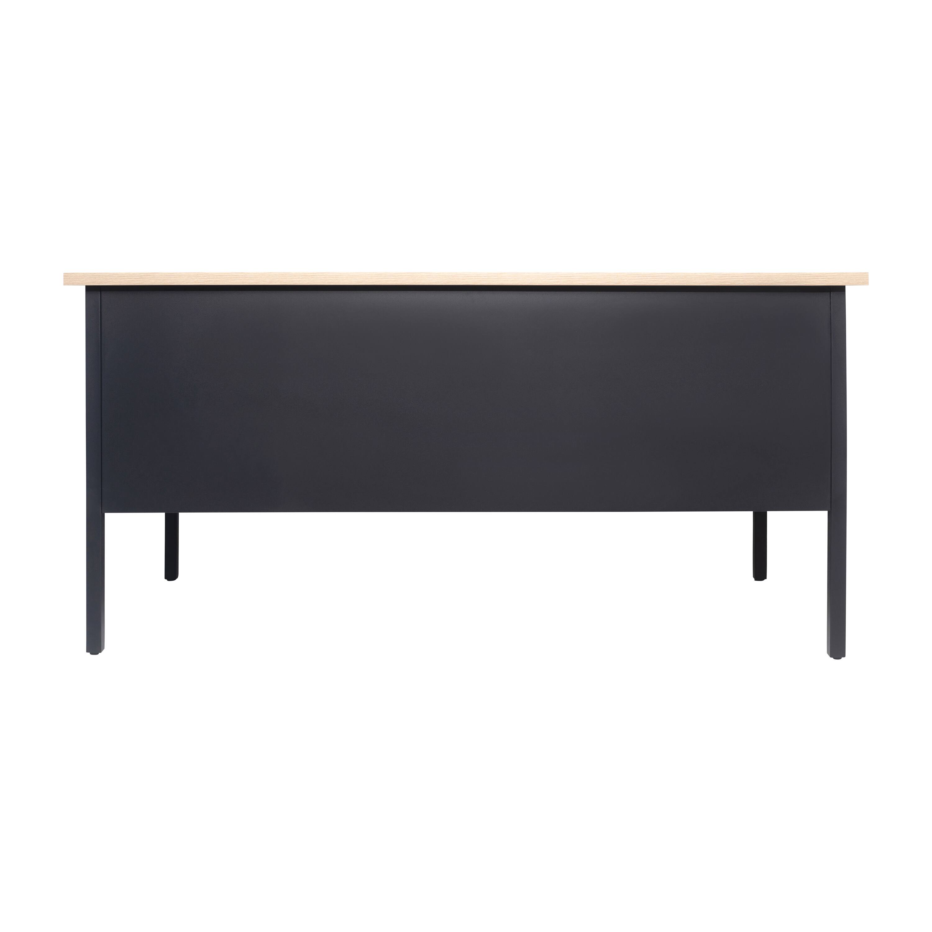 Back. Flash Furniture - Cambridge Commercial Grade 30x70 Double Pedestal Desk with 5 Locking Drawers, White Oak Top and Black Frame - Brown.