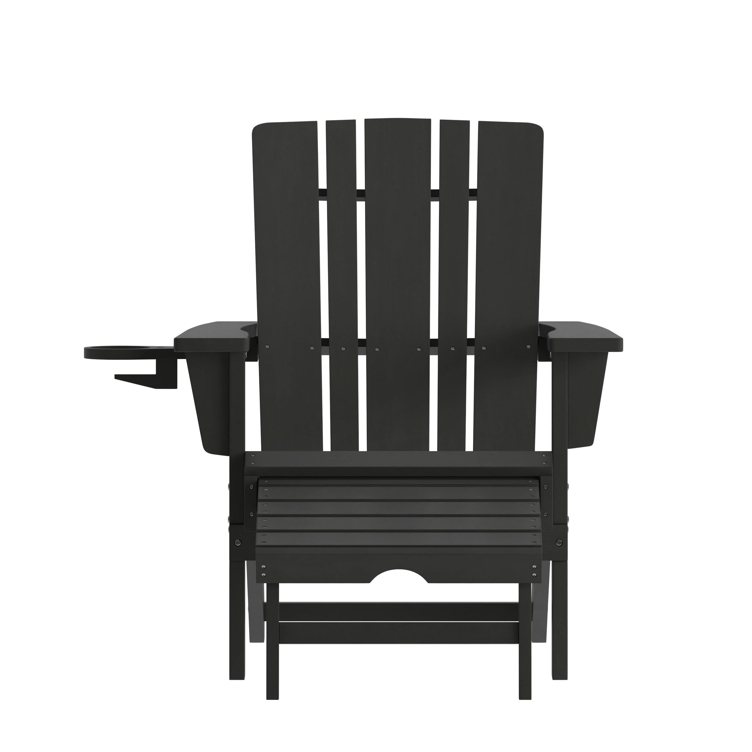 Alt View 9. Emma + Oliver - Haley Adirondack Chair with Cup Holder and Pull Out Ottoman, All-Weather HDPE Indoor/Outdoor Lounge Chair - Black.